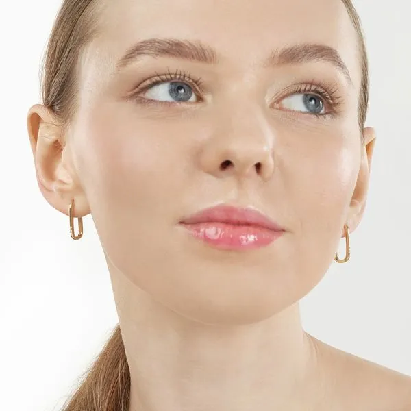 Yellow Gold Hinged Hoop Earrings with Round Diamonds Image 2 J. Schrecker Jewelry Hopkinsville, KY