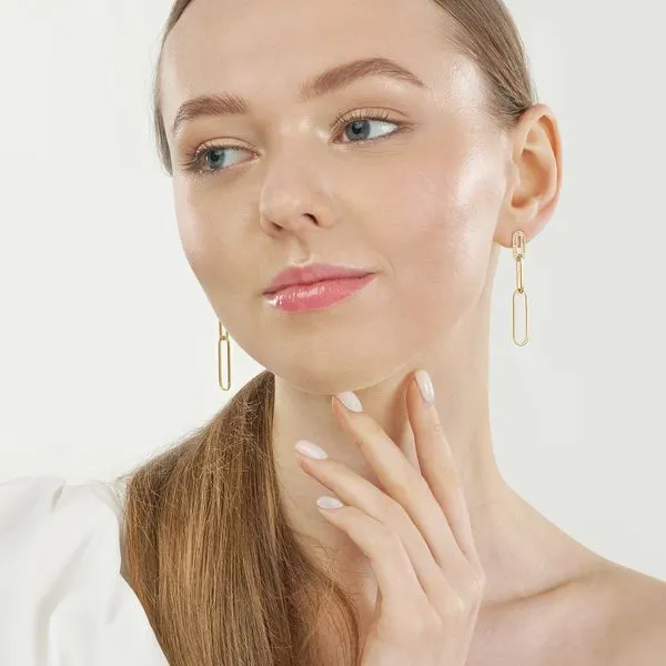 Yellow Gold Paper Clip Link Dangle Diamond Earrings Image 2 J. Schrecker Jewelry Hopkinsville, KY