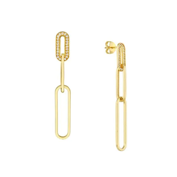 Yellow Gold Paper Clip Link Dangle Diamond Earrings J. Schrecker Jewelry Hopkinsville, KY