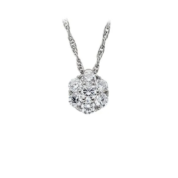 Jabel White Gold 1 Carat Round Cluster Diamond Pendant with Chain J. Schrecker Jewelry Hopkinsville, KY