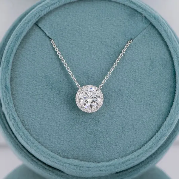 White Gold Lab Grown Round Diamond Pendant with Round Halo on Chain J. Schrecker Jewelry Hopkinsville, KY