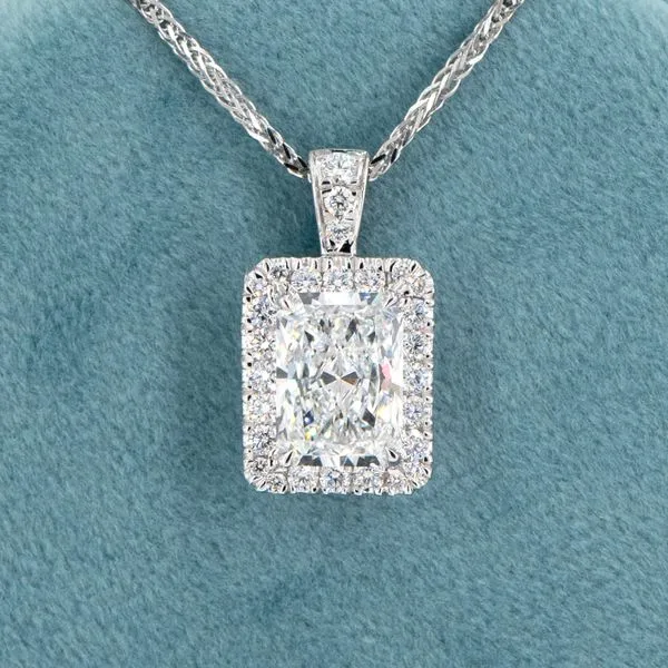 White Gold Radiant Lab Grown Diamond Pendant 2.58 Carats Total Weight J. Schrecker Jewelry Hopkinsville, KY