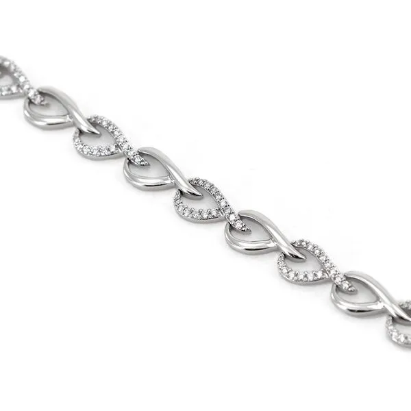 White Gold Bracelet with Alternating Polished and Diamond Links in a Petal Design Image 2 J. Schrecker Jewelry Hopkinsville, KY
