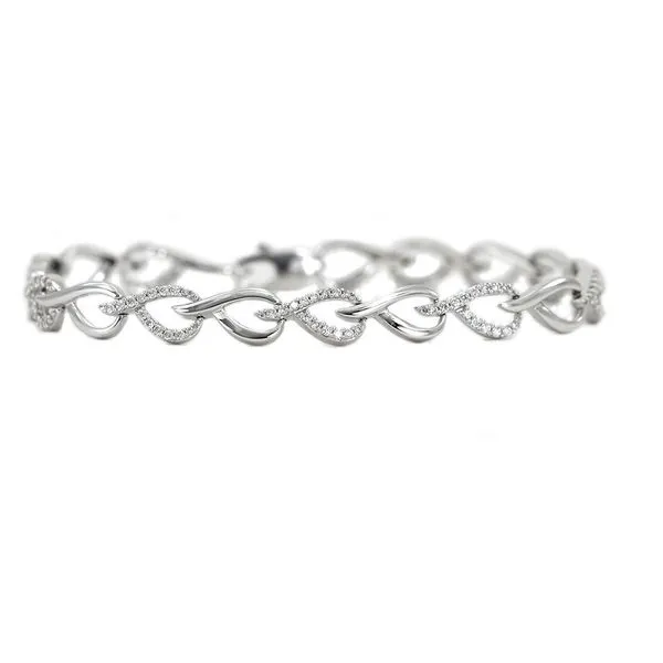 White Gold Bracelet with Alternating Polished and Diamond Links in a Petal Design J. Schrecker Jewelry Hopkinsville, KY