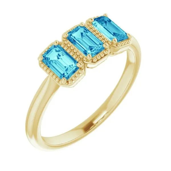 Yellow Gold Three Stone Ring with Blue Zircon J. Schrecker Jewelry Hopkinsville, KY