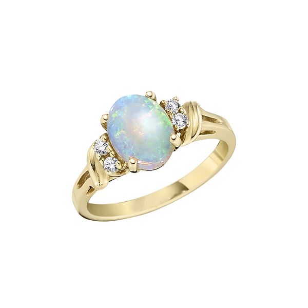 Yellow Gold Oval Opal Ring with Four Round Accent Diamonds J. Schrecker Jewelry Hopkinsville, KY