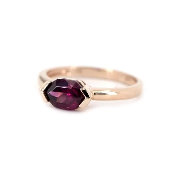 Rose Gold Ring with Elongated Hexagonal Cut Rhodolite Garnet J. Schrecker Jewelry Hopkinsville, KY