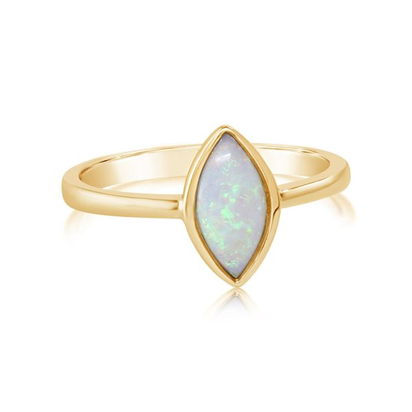 Parlé Yellow Gold Bezel Set Marquise Cabochon Australian Light Opal Ring J. Schrecker Jewelry Hopkinsville, KY