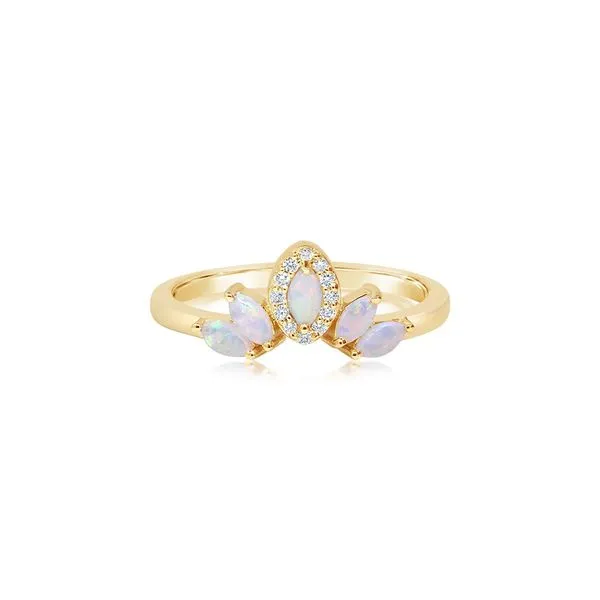 Yellow Gold Graduated Marquise Opal Ring with Diamond Accents J. Schrecker Jewelry Hopkinsville, KY