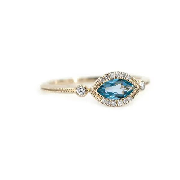 Yellow Gold Ring with Marquise Swiss Blue Topaz and Accent Diamonds J. Schrecker Jewelry Hopkinsville, KY