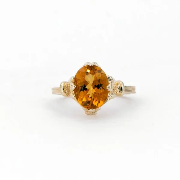 Yellow Gold Oval Citrine Ring with Fleur de Lis Prongs Image 3 J. Schrecker Jewelry Hopkinsville, KY