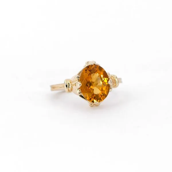 Yellow Gold Oval Citrine Ring with Fleur de Lis Prongs J. Schrecker Jewelry Hopkinsville, KY