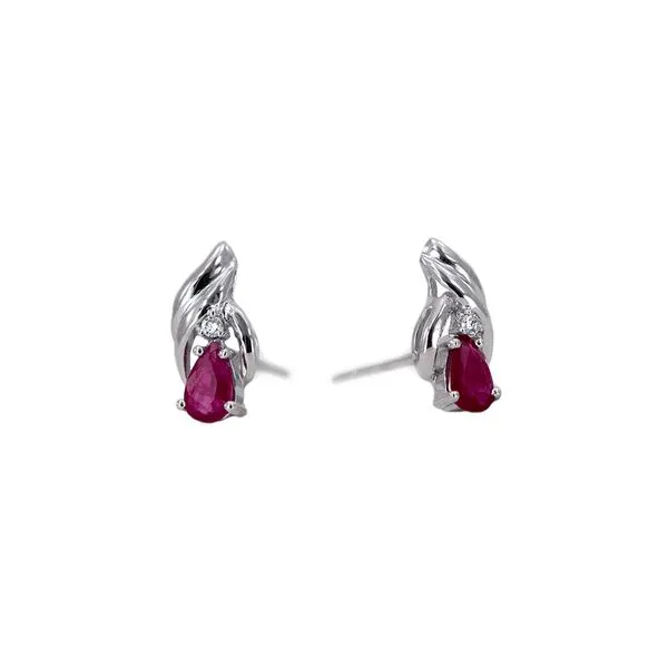 White Gold Pear Shaped Ruby Earrings with Diamond Accents J. Schrecker Jewelry Hopkinsville, KY