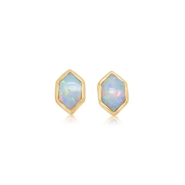 Parlé Yellow Gold Hexagonal Light Opal Earrings J. Schrecker Jewelry Hopkinsville, KY