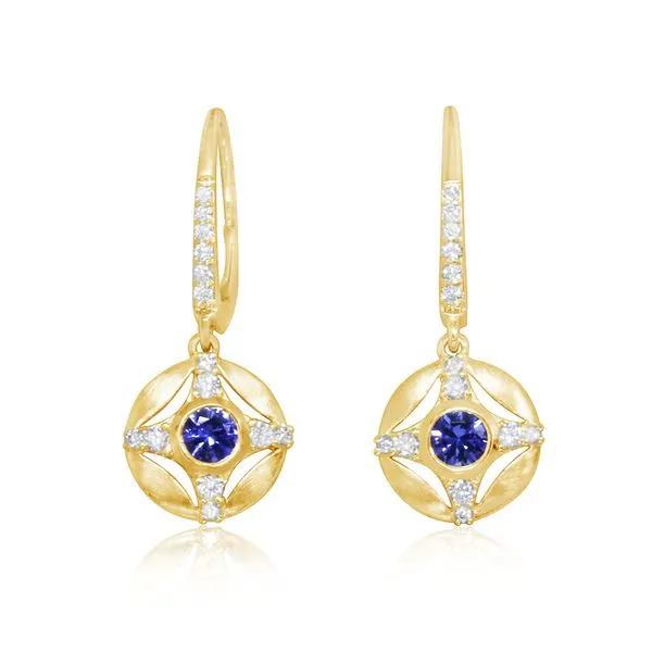 Parlé Yellow Gold Drop Earrings with Blue Sapphires & Diamonds J. Schrecker Jewelry Hopkinsville, KY