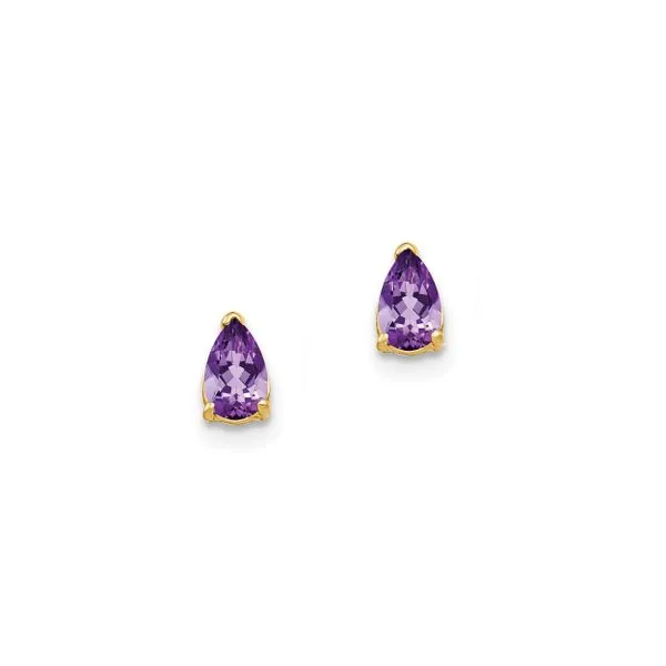 Yellow Gold Petite Faceted Pear Shaped Amethyst Earrings J. Schrecker Jewelry Hopkinsville, KY