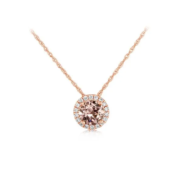 Parlé Rose Gold Pendant with Round Blush Lotus Garnet Diamond Halo J. Schrecker Jewelry Hopkinsville, KY