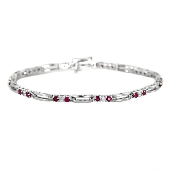 Ruby and Diamond White Gold Bracelet in an Open Bar Link Design J. Schrecker Jewelry Hopkinsville, KY