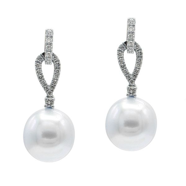 White Gold White South Sea Pearls Earrings with Accent Diamonds J. Schrecker Jewelry Hopkinsville, KY