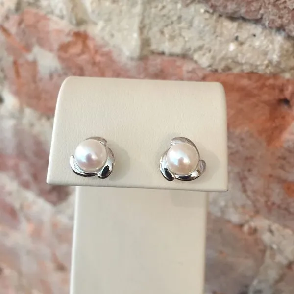 White Pearl Earrings with Petal Halo Design Image 2 J. Schrecker Jewelry Hopkinsville, KY