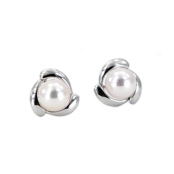 White Pearl Earrings with Petal Halo Design J. Schrecker Jewelry Hopkinsville, KY