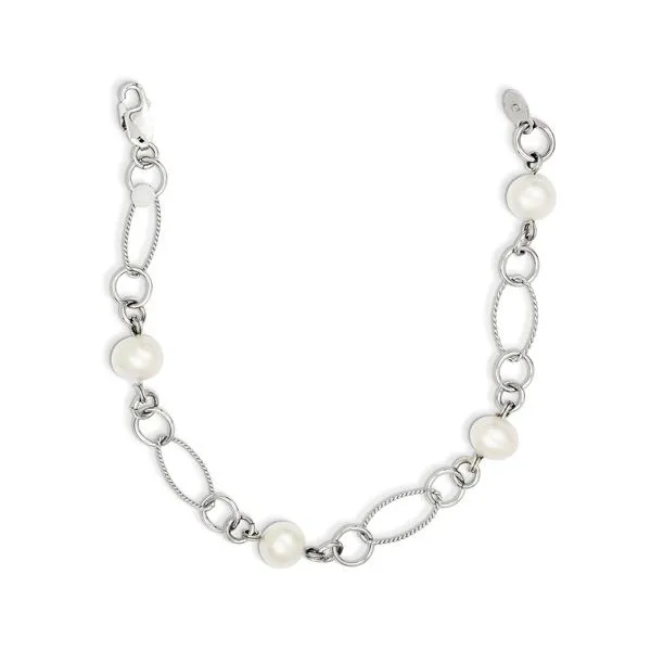 Sterling Silver Fancy Link Bracelet with White Freshwater Pearls J. Schrecker Jewelry Hopkinsville, KY