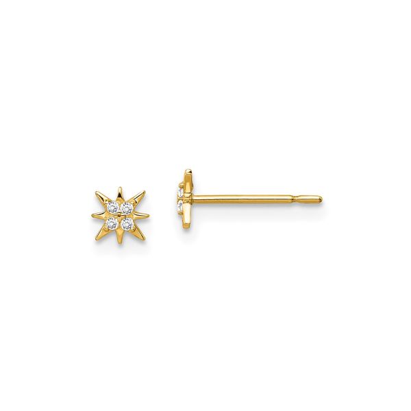 Yellow Gold Starburst Earrings with Cubic Zirconia Accents J. Schrecker Jewelry Hopkinsville, KY
