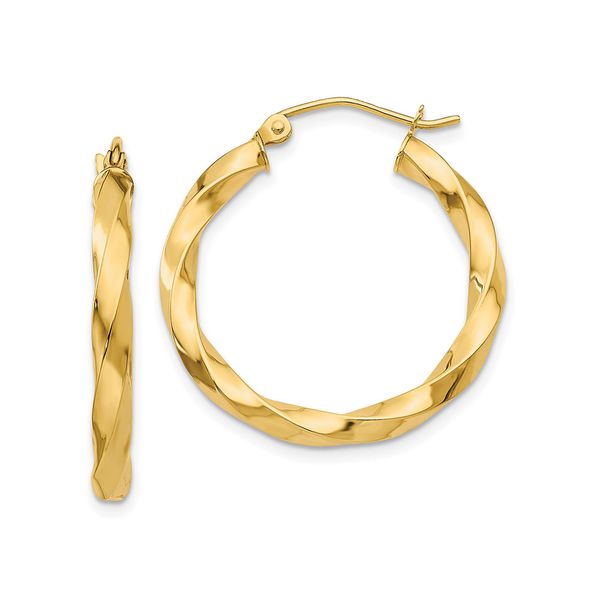 Yellow Gold 25 Millimeter Diameter Polished Twist Hoop Earrings J. Schrecker Jewelry Hopkinsville, KY