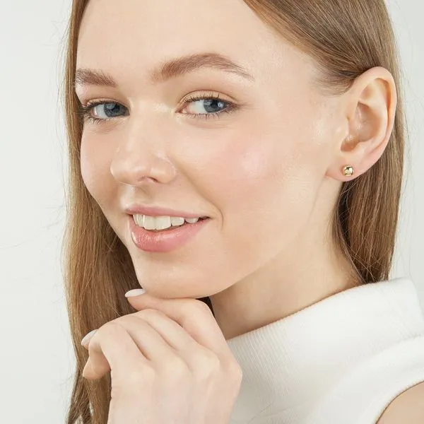 Yellow Goldr Polished Cushion Shaped Stud Earring Image 2 J. Schrecker Jewelry Hopkinsville, KY