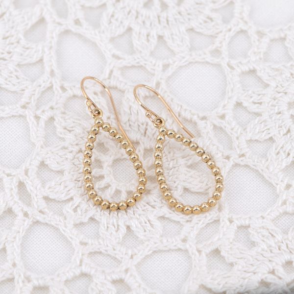 Yellow Gold Pear Shaped Beaded Dangle Earrings Image 2 J. Schrecker Jewelry Hopkinsville, KY