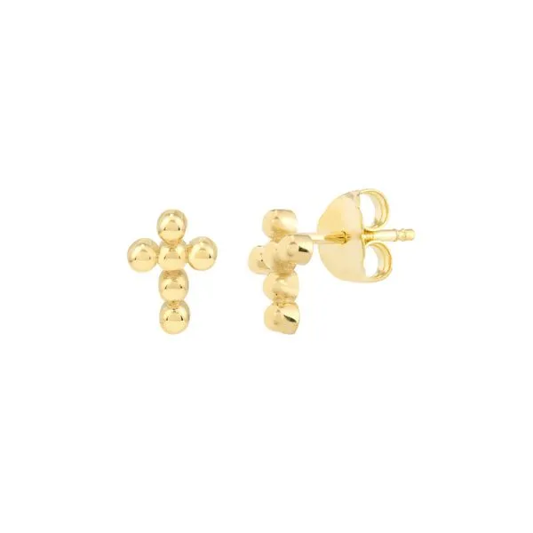 14 Karat Yellow Gold Polished Bead Cross Earrings Image 3 J. Schrecker Jewelry Hopkinsville, KY