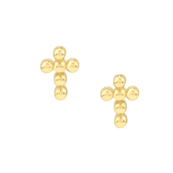 14 Karat Yellow Gold Polished Bead Cross Earrings J. Schrecker Jewelry Hopkinsville, KY