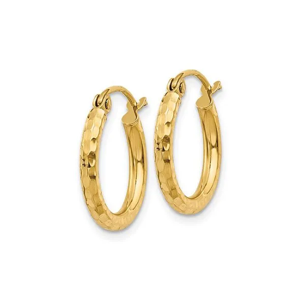Yellow Gold Diamond Cut Round Hoop Earrings Image 2 J. Schrecker Jewelry Hopkinsville, KY