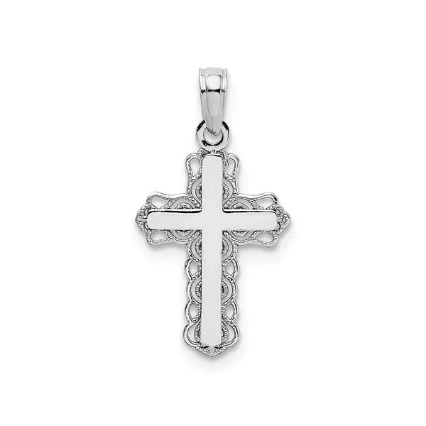 White Gold Cross Pendant with Lace-Inspired Detail J. Schrecker Jewelry Hopkinsville, KY