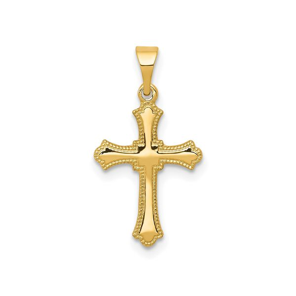 Yellow Gold Budded Cross Charm with Bead Edge Detail J. Schrecker Jewelry Hopkinsville, KY