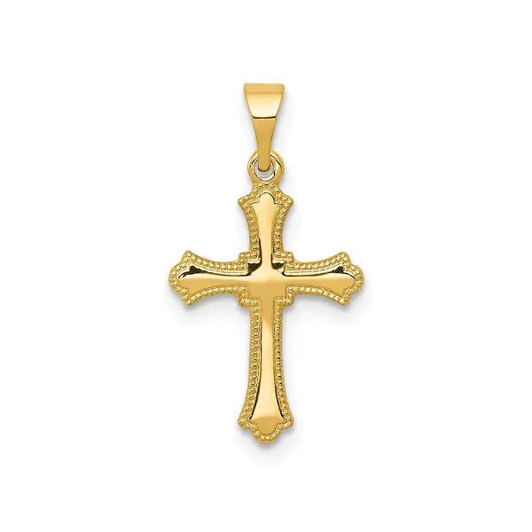 Yellow Gold Budded Cross Charm with Bead Edge Detail J. Schrecker Jewelry Hopkinsville, KY