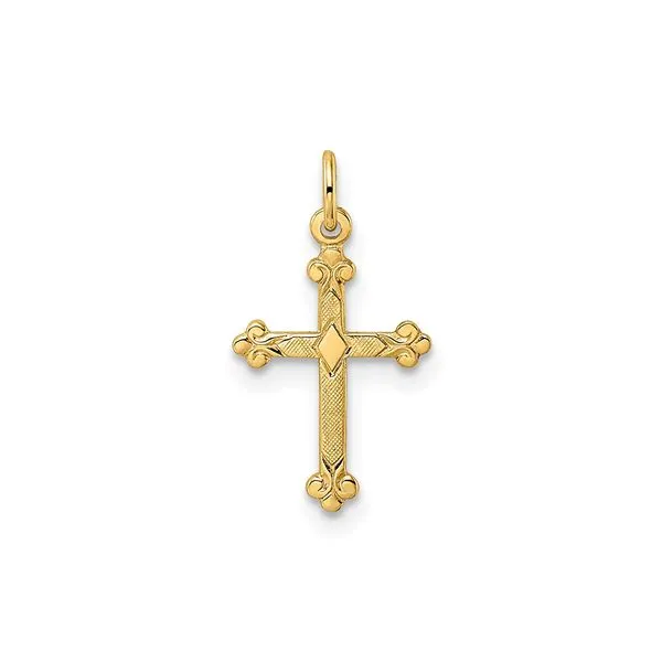 Yellow Gold Petite Textured Flourish Tipped Cross J. Schrecker Jewelry Hopkinsville, KY