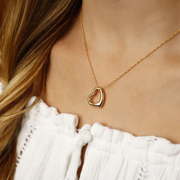 Yellow Gold Puffed Open Heart Pendant on Chain Image 2 J. Schrecker Jewelry Hopkinsville, KY