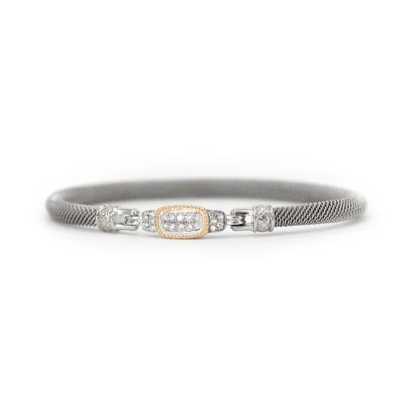 Sterling Silver and 14 Karat Yellow Gold Classica Milanese Mesh Bangle Bracelet with Elongated Cushion Shaped Lab Grown Diamond  J. Schrecker Jewelry Hopkinsville, KY