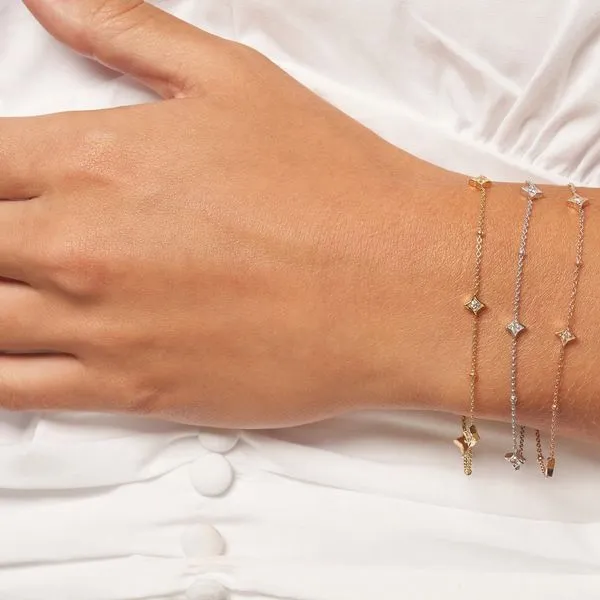 White Gold Diamond Star and Bead Station Bracelet Image 2 J. Schrecker Jewelry Hopkinsville, KY