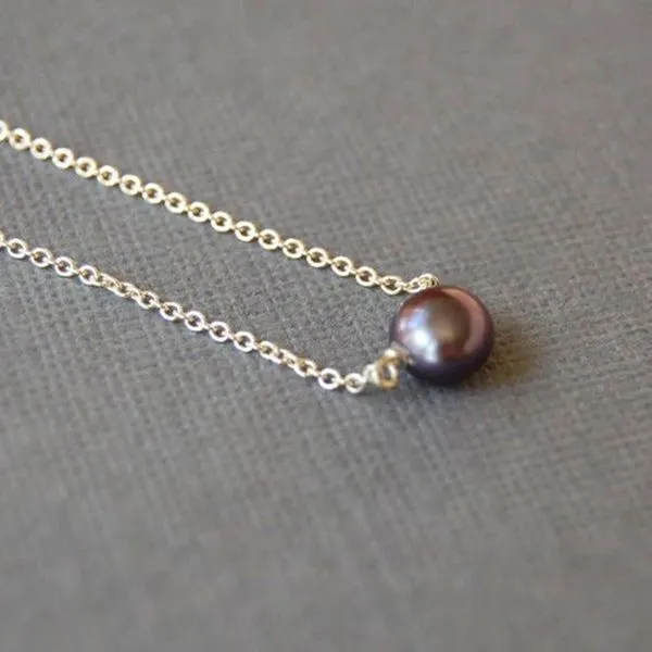 Dark Gray Pearl Solitaire Necklace on Yellow Gold Filled Chain J. Schrecker Jewelry Hopkinsville, KY
