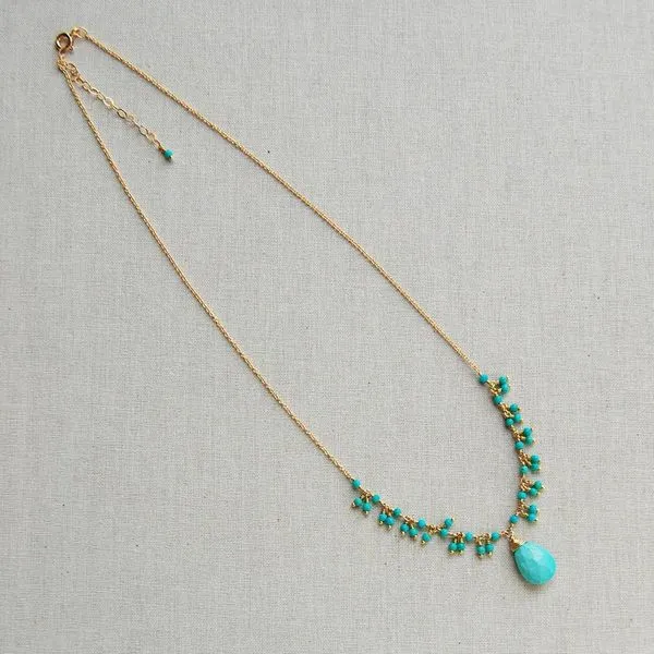 Yellow Gold Filled Delicate Turquoise Fringe Necklace with Faceted Briolette Image 2 J. Schrecker Jewelry Hopkinsville, KY