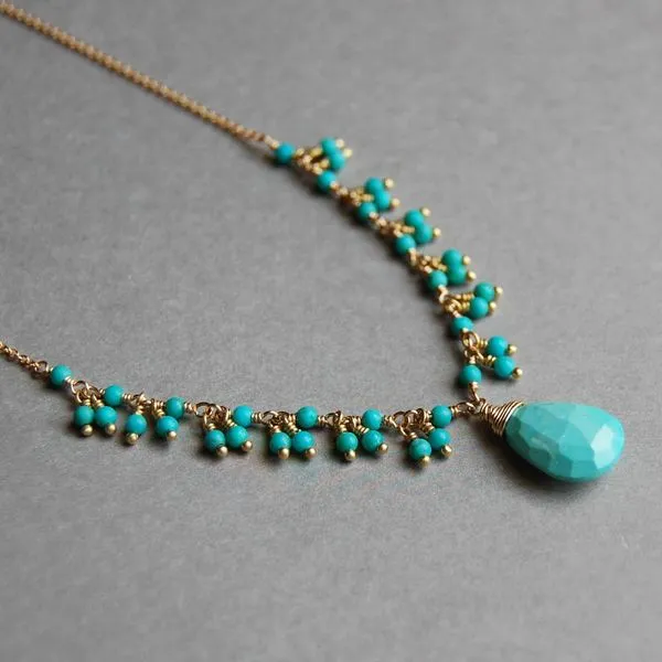 Yellow Gold Filled Delicate Turquoise Fringe Necklace with Faceted Briolette J. Schrecker Jewelry Hopkinsville, KY