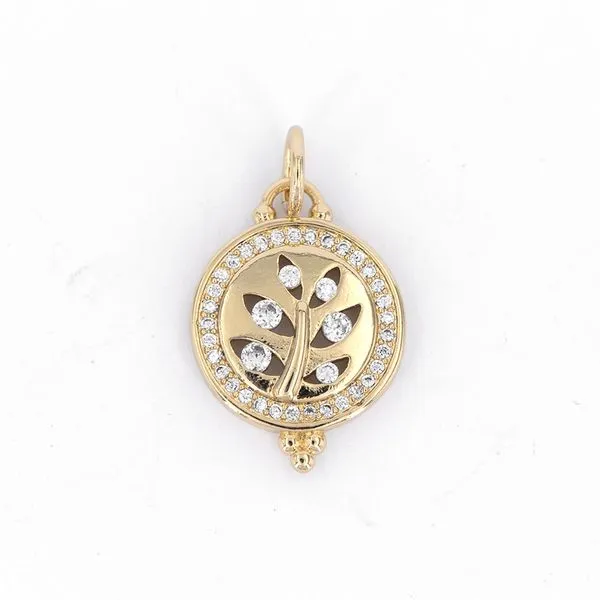 Yellow Gold Filled Disc Pendant with CZ Leaf and Bead Design J. Schrecker Jewelry Hopkinsville, KY