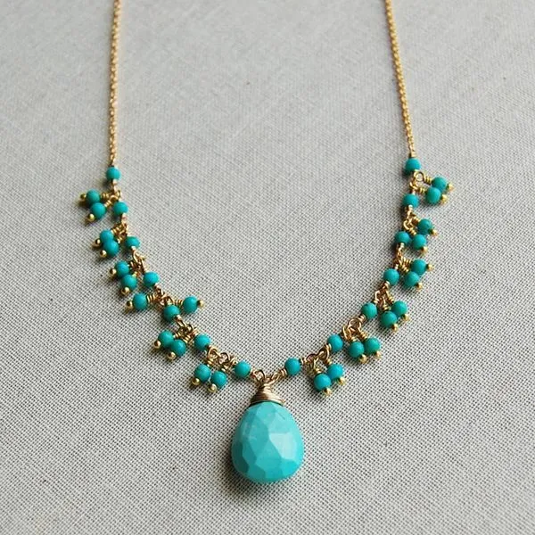 Yellow Gold Filled Delicate Turquoise Fringe Necklace with Faceted Briolette Image 3 J. Schrecker Jewelry Hopkinsville, KY