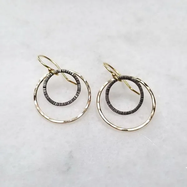 Hammered Yellow Gold Filled and Textured Sterling Silver Circle Earrings Image 2 J. Schrecker Jewelry Hopkinsville, KY