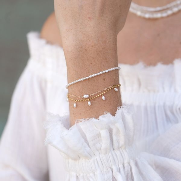 Adjustable Yellow Gold Filled White Freshwater Pearl Bracelet Image 3 J. Schrecker Jewelry Hopkinsville, KY