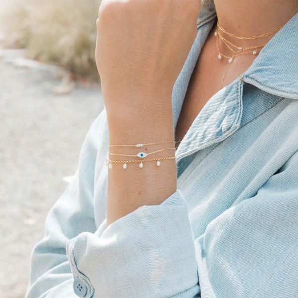 Yellow Gold Filled Bracelet with Five Oval Drop White Freshwater Pearls Image 3 J. Schrecker Jewelry Hopkinsville, KY