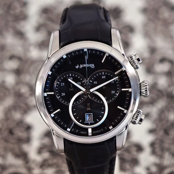 Man's Stainless Steel Swiss Chronograph with Black Dial & Watchband J. Schrecker Jewelry Hopkinsville, KY