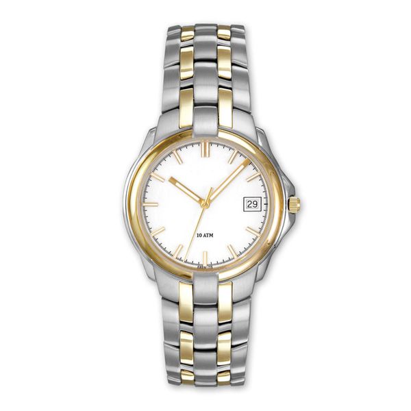 Man's Two-Tone Stainless Steel Watch with White Dial J. Schrecker Jewelry Hopkinsville, KY